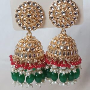 Dual-Colour-kundan-jhumki-With-Glass-Beads