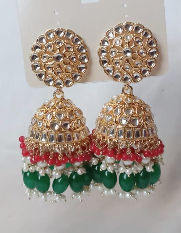 Dual-Colour-kundan-jhumki-With-Glass-Beads