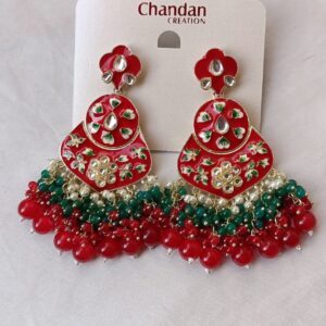 Dual-Colour-Meenakari-Earrings-with-Glass-Beads-Red