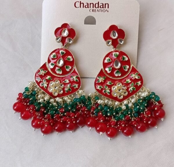 Dual-Colour-Meenakari-Earrings-with-Glass-Beads-Red