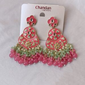 Dual-Colour-Meenakari-Earrings-with-Glass-Beads-Pink