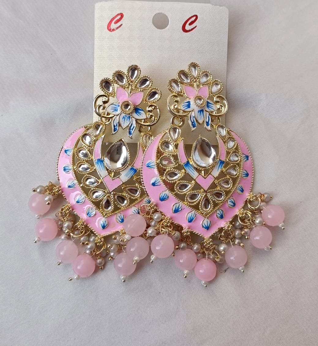 Meenakari Pink Earrings - Selisia Fashion