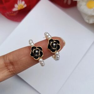 925-Silver-Tiny-Black-Flower-Hoops