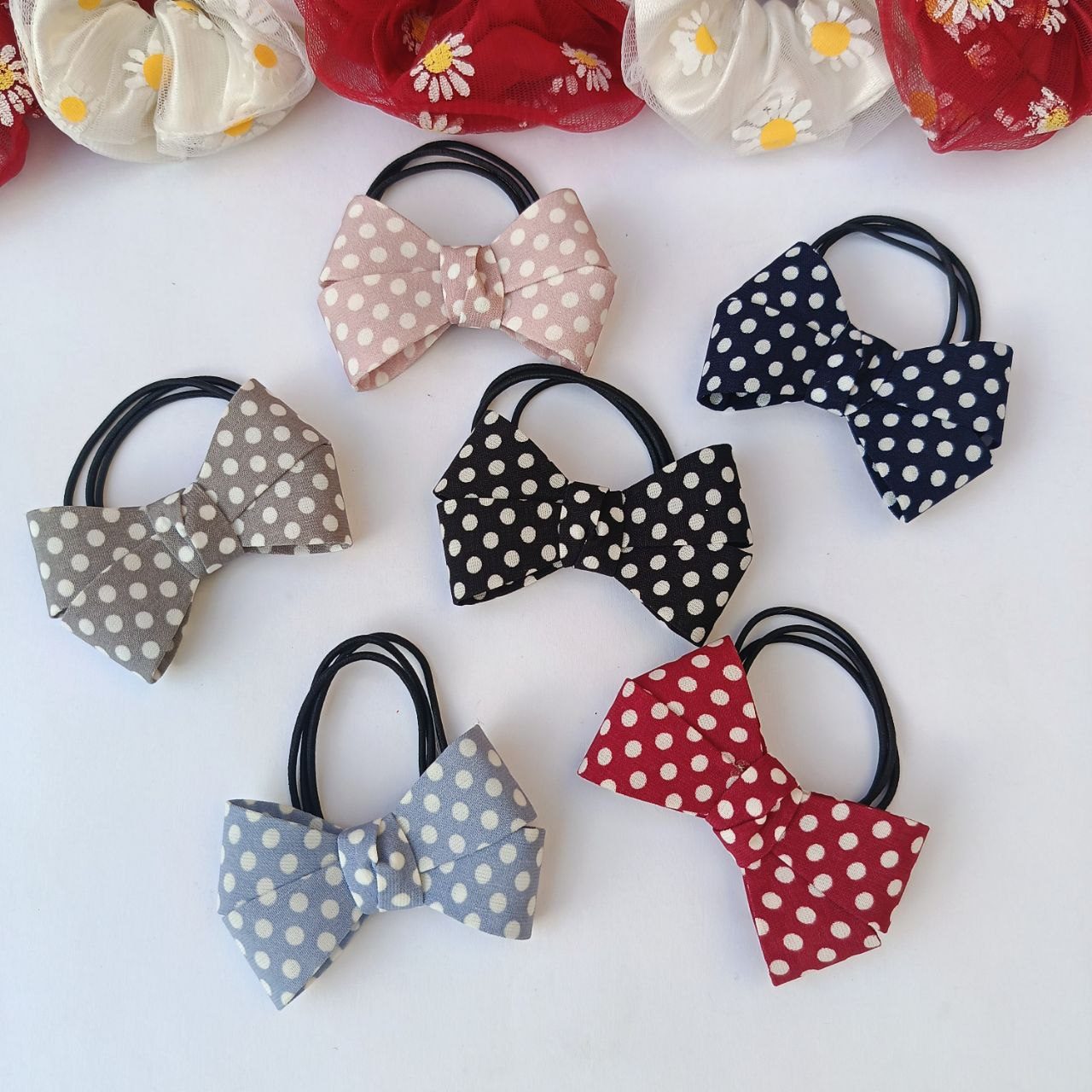 Polka Dot Bold Bow Rubber Bands - Selisia Fashion