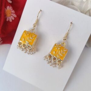 Hand-Painted-Leaf-Yellow-Jhumki
