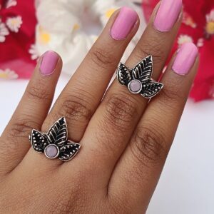 Brass-Base-Pink-Leaf-Rings-(pack of 2)