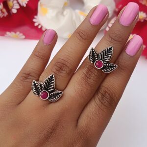 Brass-Base-Hot-Pink-Leaf-Rings