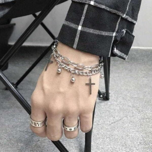 Unisex-Cross-Silver-Bracelet