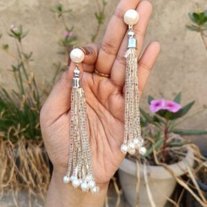 White-Pearl-Cut-Work-Tassel-Earrings