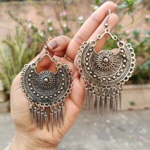 Silver-Oxidized-Bullet-Spike-Earrings